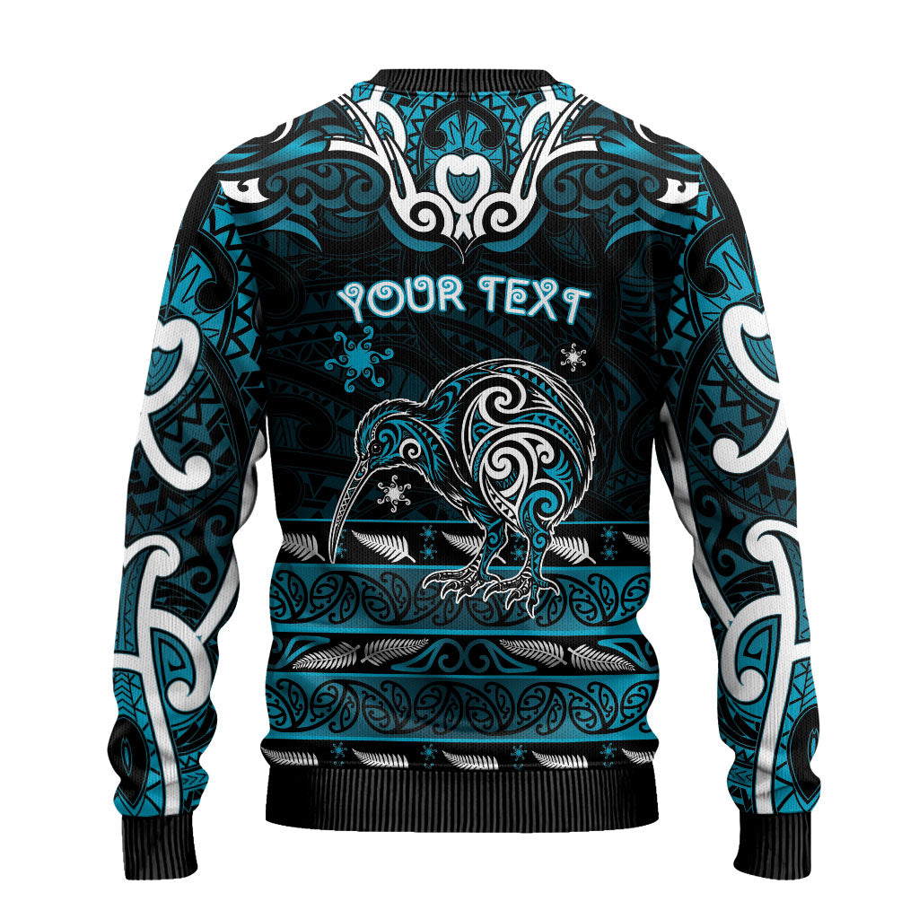 Personalised Ngati Porou Aotearoa Meri Kirihimete Ugly Christmas Sweater Maori Kiwi Bird Silver Fern Koru Pattern