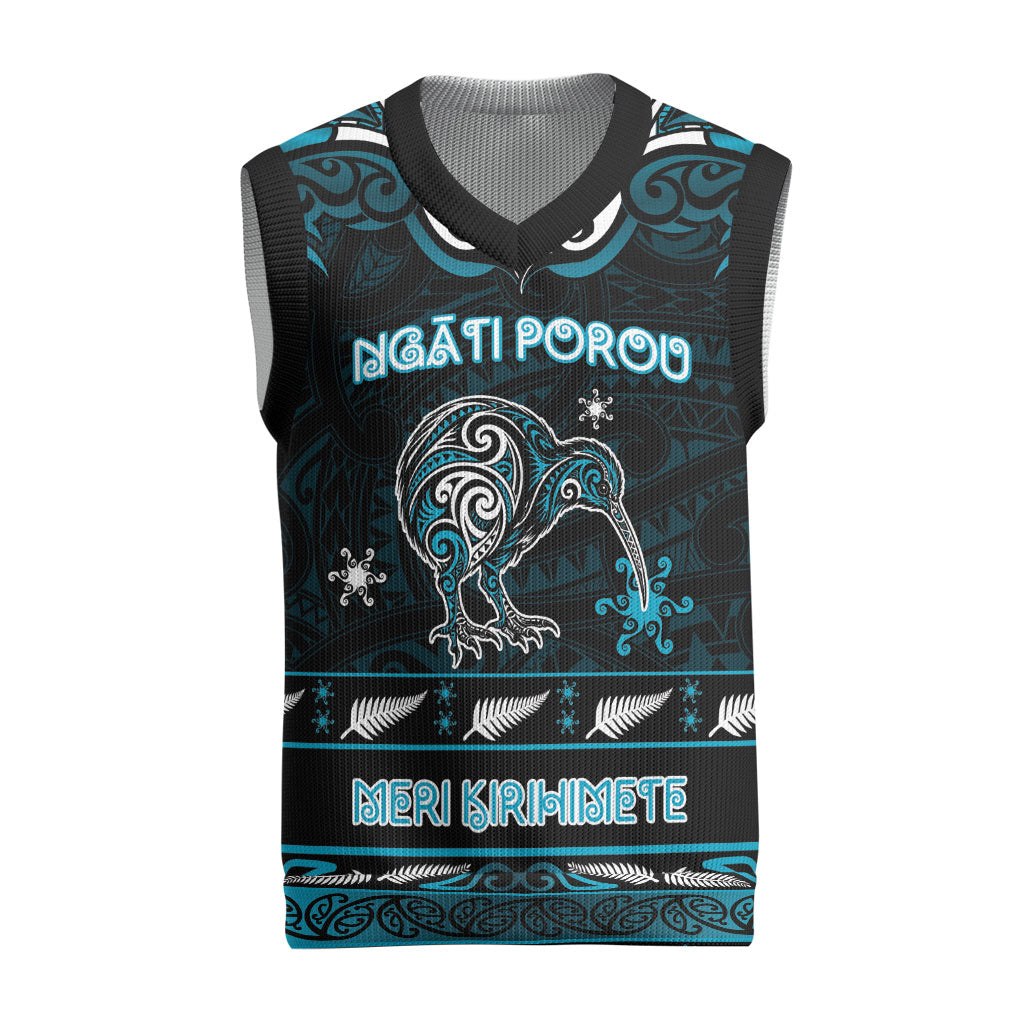 Personalised Ngati Porou Aotearoa Meri Kirihimete Christmas Knitted V-Neck Vest Maori Kiwi Bird Silver Fern Koru Pattern