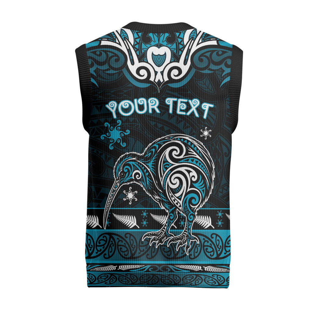Personalised Ngati Porou Aotearoa Meri Kirihimete Christmas Knitted V-Neck Vest Maori Kiwi Bird Silver Fern Koru Pattern