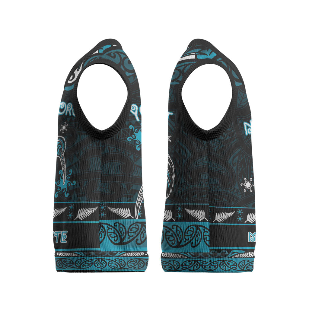 Personalised Ngati Porou Aotearoa Meri Kirihimete Christmas Knitted V-Neck Vest Maori Kiwi Bird Silver Fern Koru Pattern