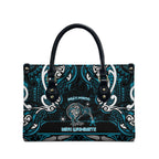Ngati Porou Aotearoa Meri Kirihimete Leather Bag Maori Kiwi Bird Silver Fern Koru Pattern