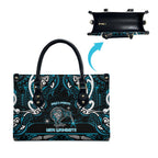 Ngati Porou Aotearoa Meri Kirihimete Leather Bag Maori Kiwi Bird Silver Fern Koru Pattern