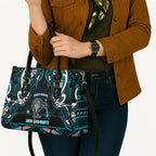 Ngati Porou Aotearoa Meri Kirihimete Leather Bag Maori Kiwi Bird Silver Fern Koru Pattern