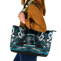 Ngati Porou Aotearoa Meri Kirihimete Leather Tote Bag Maori Kiwi Bird Silver Fern Koru Pattern