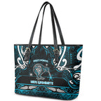 Ngati Porou Aotearoa Meri Kirihimete Leather Tote Bag Maori Kiwi Bird Silver Fern Koru Pattern
