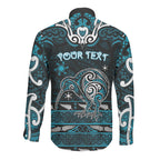 Personalised Ngati Porou Aotearoa Meri Kirihimete Long Sleeve Button Shirt Maori Kiwi Bird Silver Fern Koru Pattern