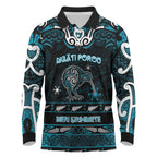 Personalised Ngati Porou Aotearoa Meri Kirihimete Long Sleeve Polo Shirt Maori Kiwi Bird Silver Fern Koru Pattern