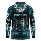 Personalised Ngati Porou Aotearoa Meri Kirihimete Long Sleeve Polo Shirt Maori Kiwi Bird Silver Fern Koru Pattern