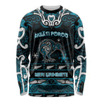 Personalised Ngati Porou Aotearoa Meri Kirihimete Long Sleeve Shirt Maori Kiwi Bird Silver Fern Koru Pattern