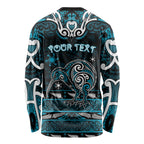 Personalised Ngati Porou Aotearoa Meri Kirihimete Long Sleeve Shirt Maori Kiwi Bird Silver Fern Koru Pattern