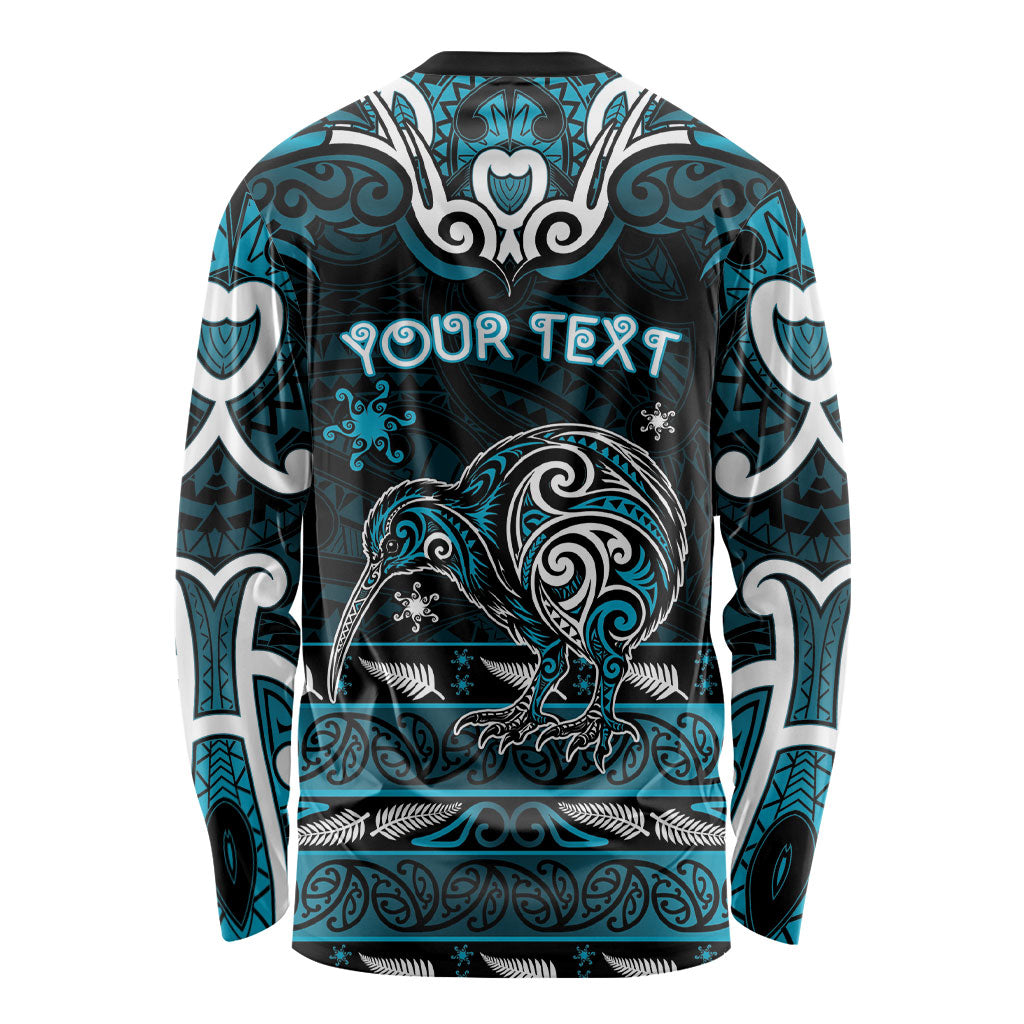 Personalised Ngati Porou Aotearoa Meri Kirihimete Long Sleeve Shirt Maori Kiwi Bird Silver Fern Koru Pattern