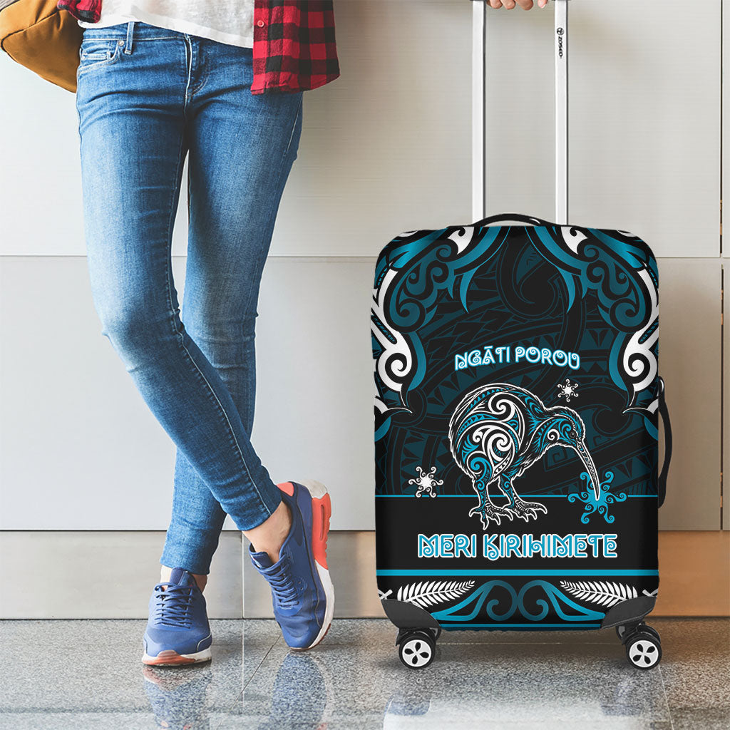 Ngati Porou Aotearoa Meri Kirihimete Luggage Cover Maori Kiwi Bird Silver Fern Koru Pattern