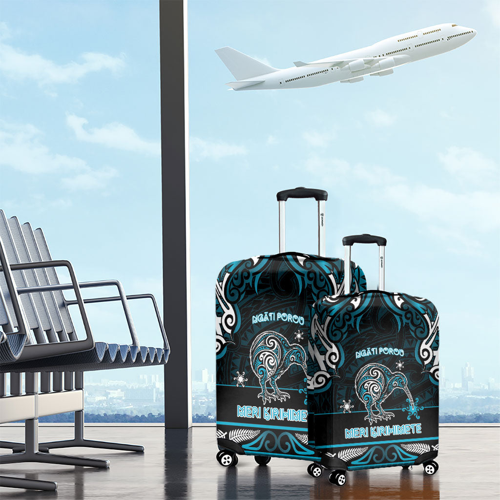 Ngati Porou Aotearoa Meri Kirihimete Luggage Cover Maori Kiwi Bird Silver Fern Koru Pattern