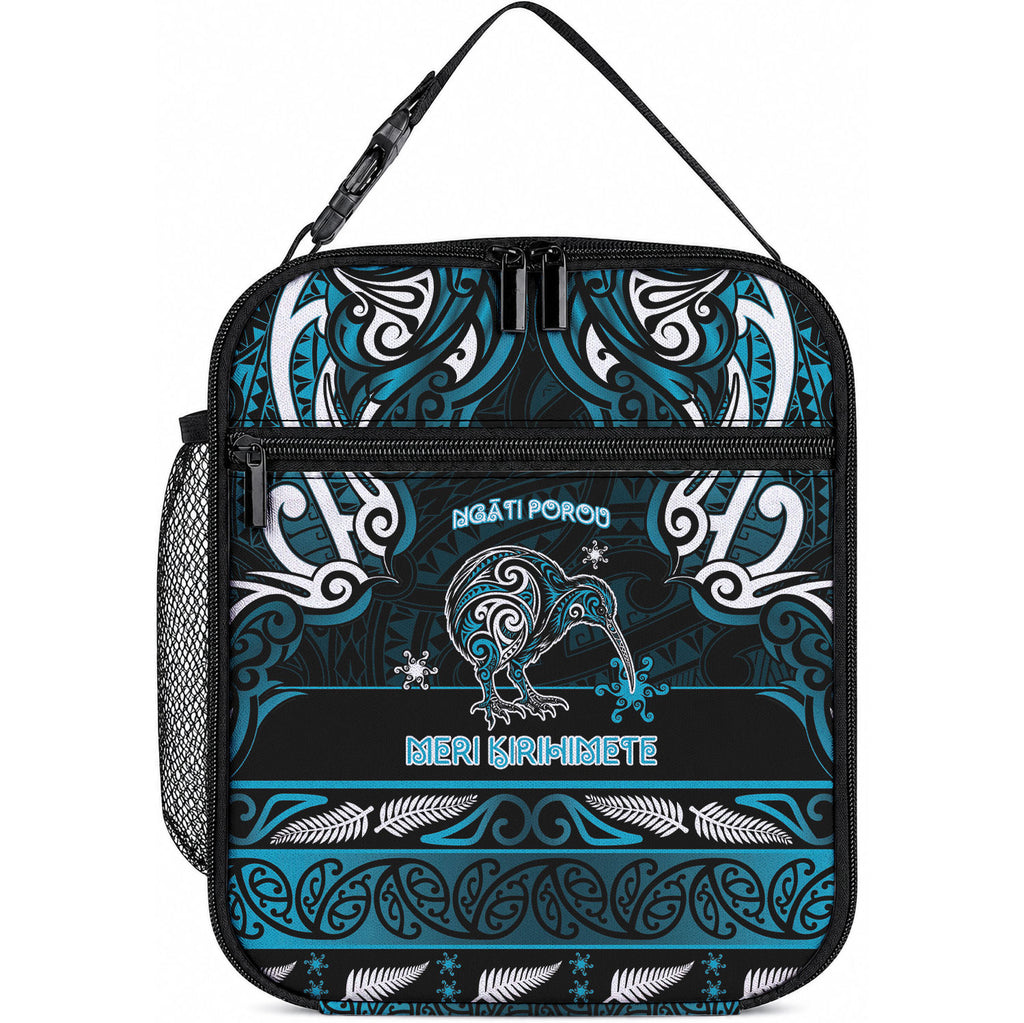 Ngati Porou Aotearoa Meri Kirihimete Lunch Bag Maori Kiwi Bird Silver Fern Koru Pattern