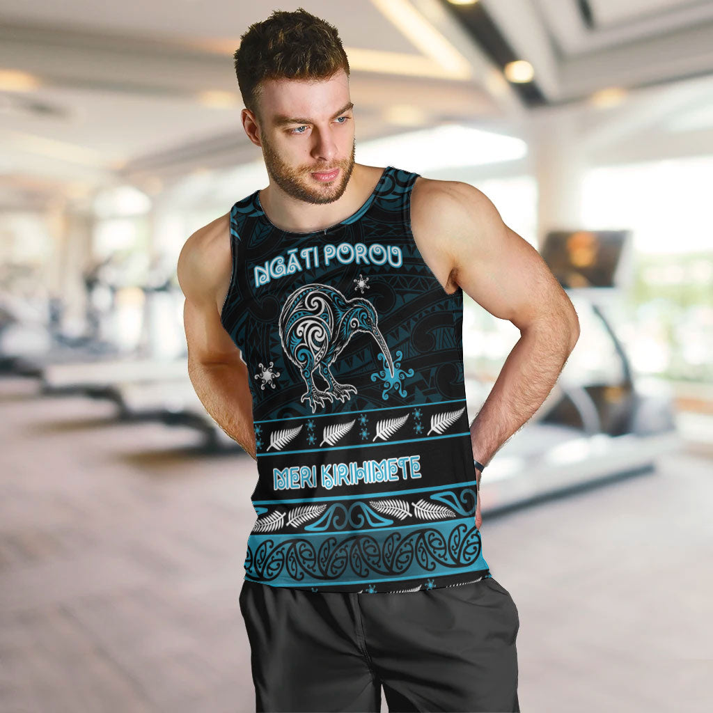 Personalised Ngati Porou Aotearoa Meri Kirihimete Men Tank Top Maori Kiwi Bird Silver Fern Koru Pattern