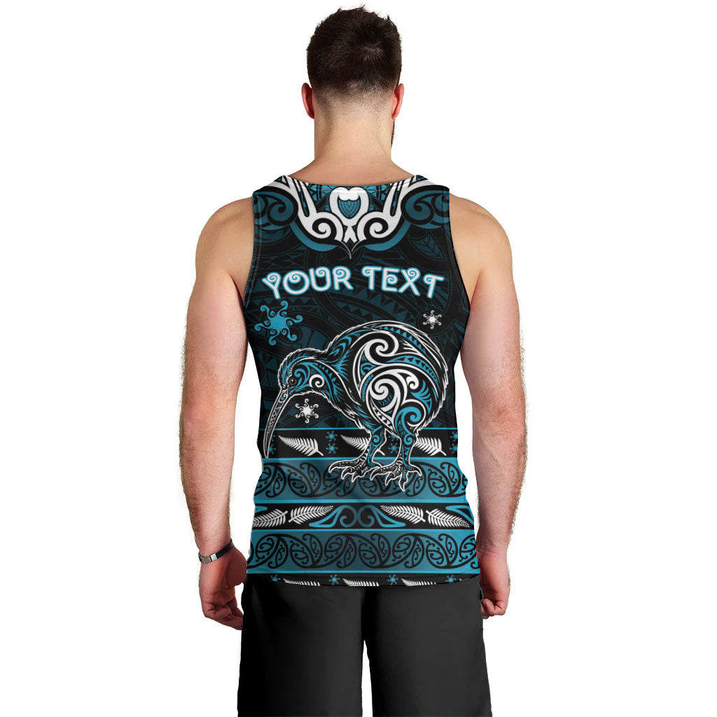 Personalised Ngati Porou Aotearoa Meri Kirihimete Men Tank Top Maori Kiwi Bird Silver Fern Koru Pattern