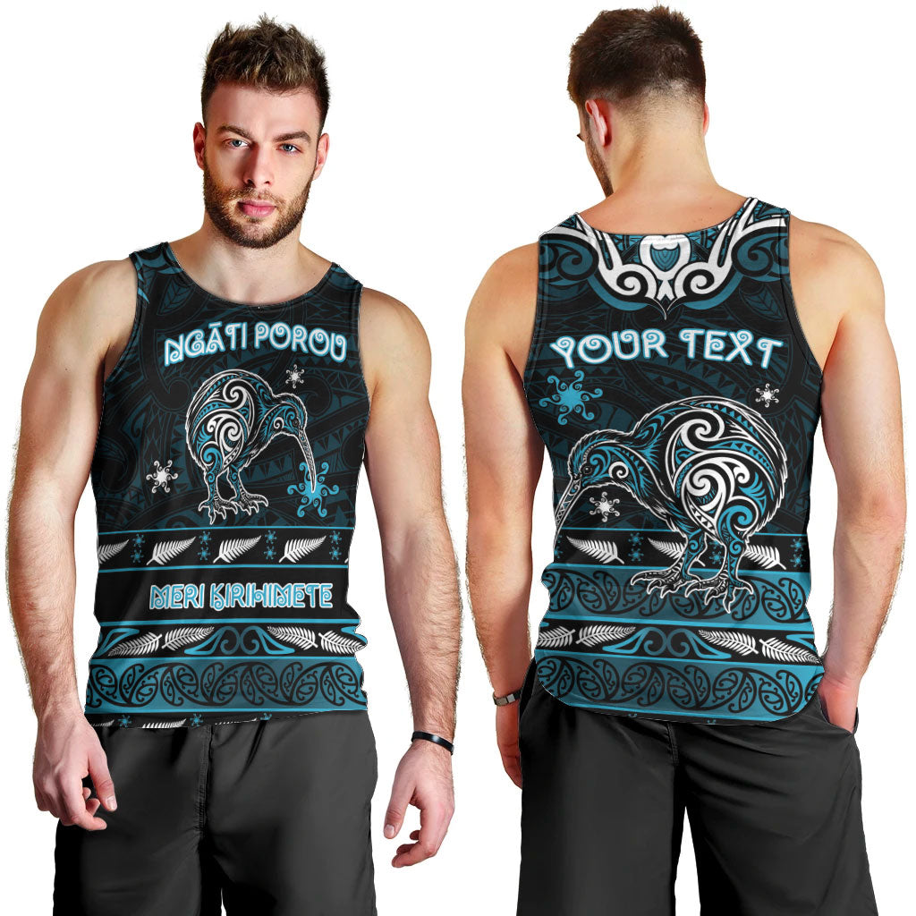 Personalised Ngati Porou Aotearoa Meri Kirihimete Men Tank Top Maori Kiwi Bird Silver Fern Koru Pattern