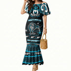 Personalised Ngati Porou Aotearoa Meri Kirihimete Mermaid Dress Maori Kiwi Bird Silver Fern Koru Pattern