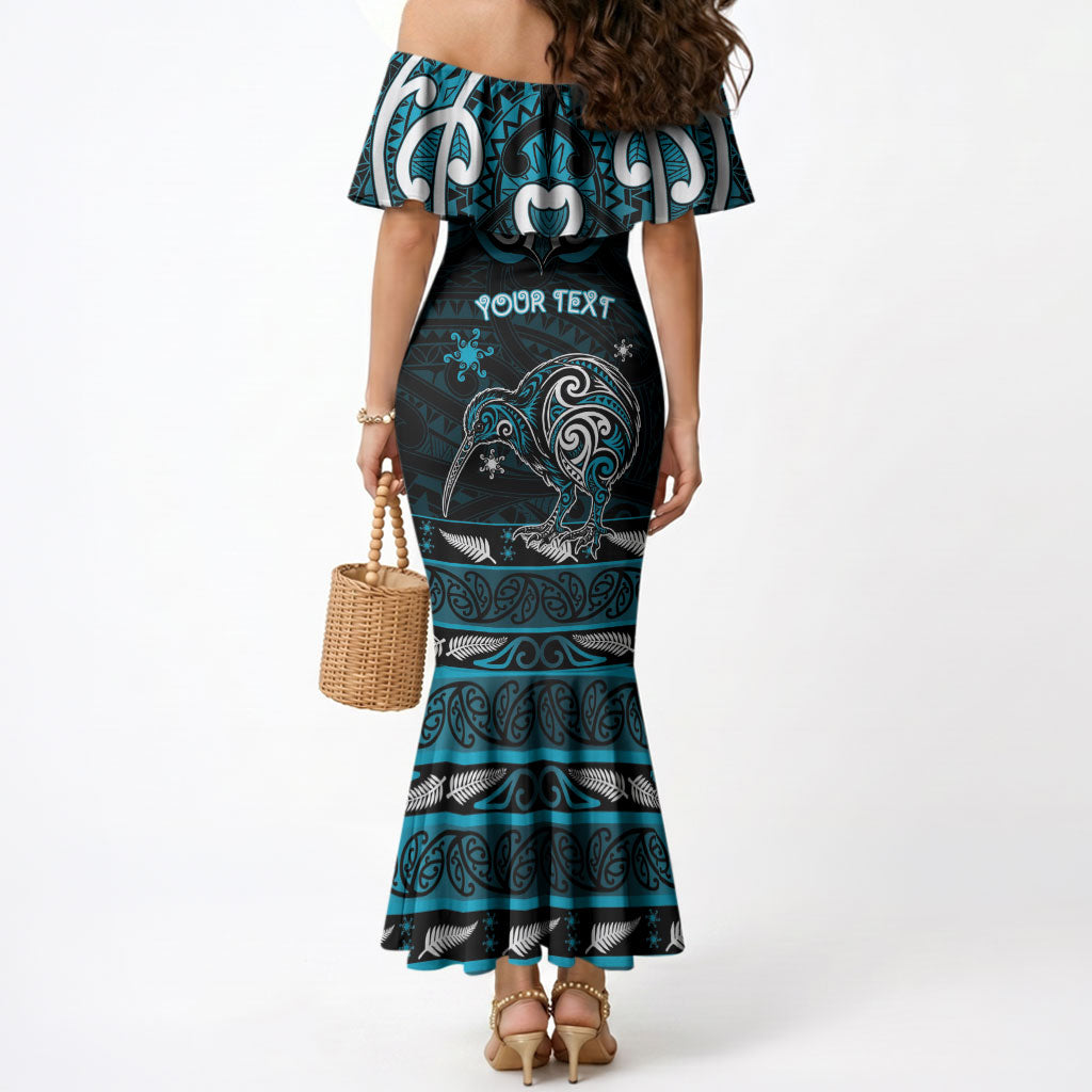 Personalised Ngati Porou Aotearoa Meri Kirihimete Mermaid Dress Maori Kiwi Bird Silver Fern Koru Pattern