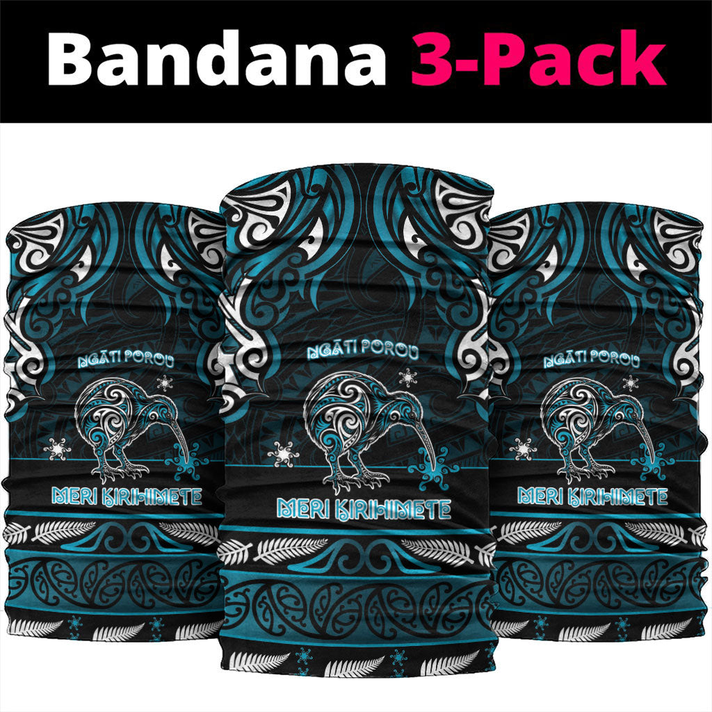 Ngati Porou Aotearoa Meri Kirihimete Neck Gaiter Maori Kiwi Bird Silver Fern Koru Pattern