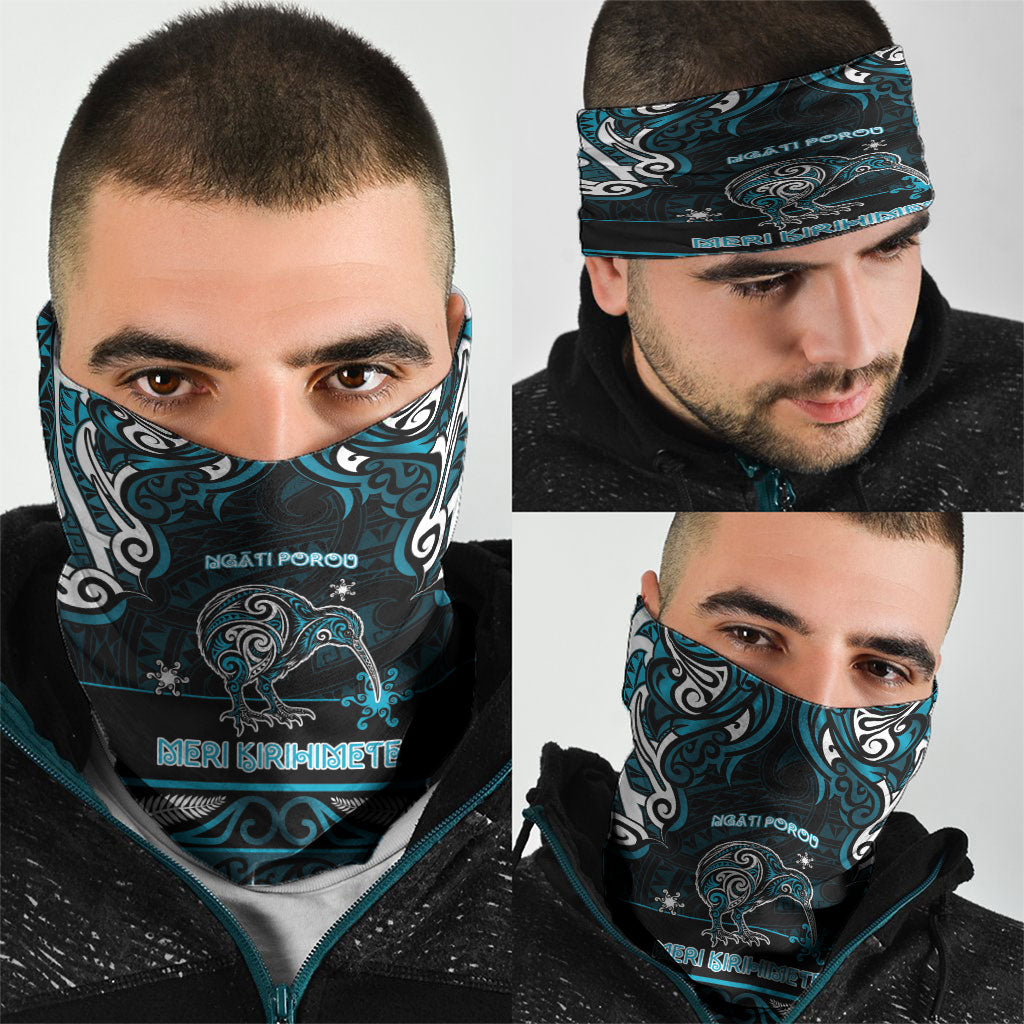 Ngati Porou Aotearoa Meri Kirihimete Neck Gaiter Maori Kiwi Bird Silver Fern Koru Pattern