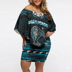 Personalised Ngati Porou Aotearoa Meri Kirihimete Off Shoulder Short Dress Maori Kiwi Bird Silver Fern Koru Pattern