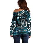 Personalised Ngati Porou Aotearoa Meri Kirihimete Off Shoulder Sweater Maori Kiwi Bird Silver Fern Koru Pattern