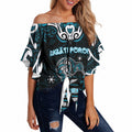 Personalised Ngati Porou Aotearoa Meri Kirihimete Off Shoulder Wrap Waist Top Maori Kiwi Bird Silver Fern Koru Pattern