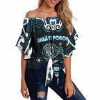 Personalised Ngati Porou Aotearoa Meri Kirihimete Off Shoulder Wrap Waist Top Maori Kiwi Bird Silver Fern Koru Pattern
