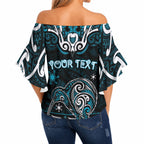 Personalised Ngati Porou Aotearoa Meri Kirihimete Off Shoulder Wrap Waist Top Maori Kiwi Bird Silver Fern Koru Pattern