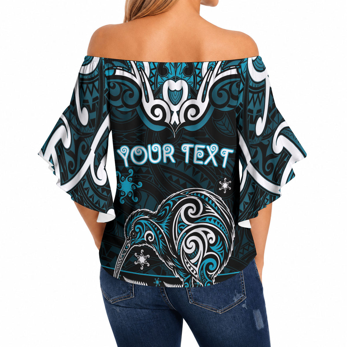 Personalised Ngati Porou Aotearoa Meri Kirihimete Off Shoulder Wrap Waist Top Maori Kiwi Bird Silver Fern Koru Pattern