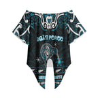 Personalised Ngati Porou Aotearoa Meri Kirihimete Off Shoulder Wrap Waist Top Maori Kiwi Bird Silver Fern Koru Pattern