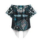 Personalised Ngati Porou Aotearoa Meri Kirihimete Off Shoulder Wrap Waist Top Maori Kiwi Bird Silver Fern Koru Pattern