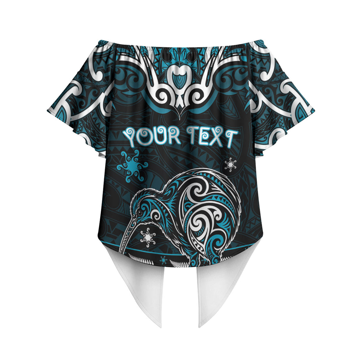 Personalised Ngati Porou Aotearoa Meri Kirihimete Off Shoulder Wrap Waist Top Maori Kiwi Bird Silver Fern Koru Pattern