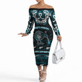 Personalised Ngati Porou Aotearoa Meri Kirihimete Off The Shoulder Long Sleeve Dress Maori Kiwi Bird Silver Fern Koru Pattern