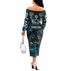 Personalised Ngati Porou Aotearoa Meri Kirihimete Off The Shoulder Long Sleeve Dress Maori Kiwi Bird Silver Fern Koru Pattern