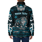 Personalised Ngati Porou Aotearoa Meri Kirihimete Padded Jacket Maori Kiwi Bird Silver Fern Koru Pattern