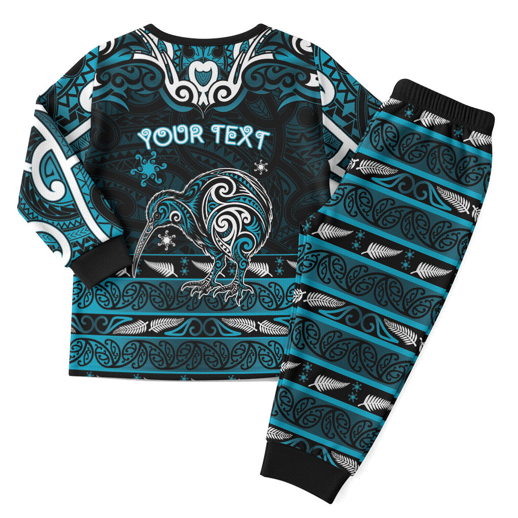 Personalised Ngati Porou Aotearoa Meri Kirihimete Christmas Pajama Set Maori Kiwi Bird Silver Fern Koru Pattern