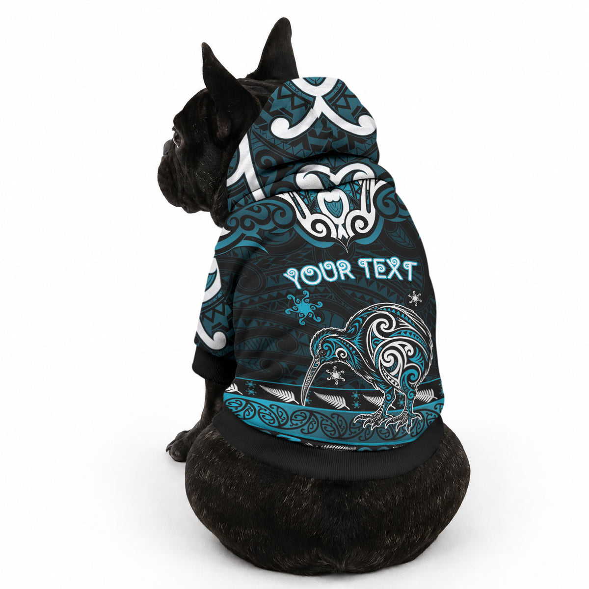 Personalised Ngati Porou Aotearoa Meri Kirihimete Pet Hoodie Maori Kiwi Bird Silver Fern Koru Pattern