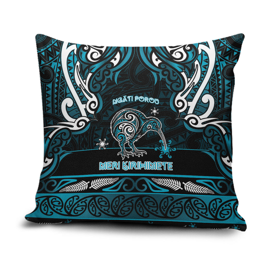 Ngati Porou Aotearoa Meri Kirihimete Pillow Cover Maori Kiwi Bird Silver Fern Koru Pattern