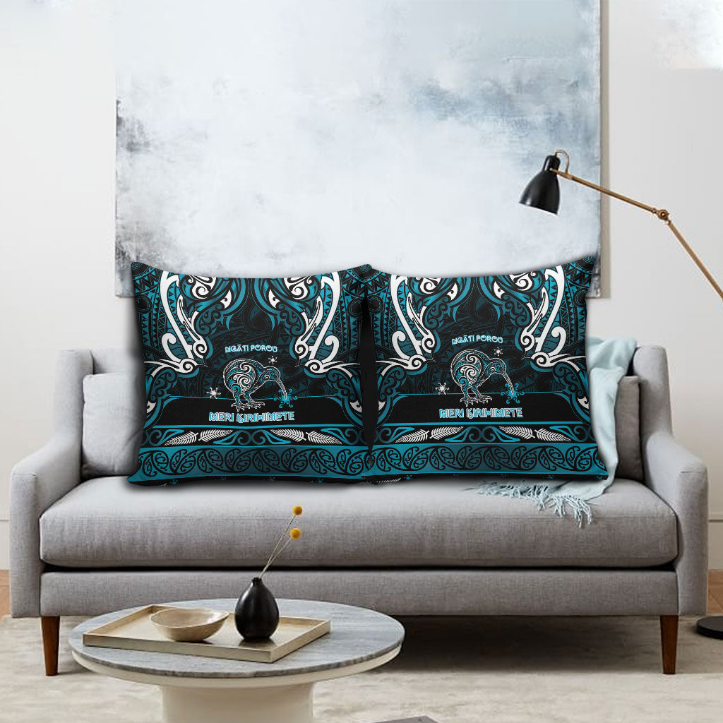 Ngati Porou Aotearoa Meri Kirihimete Pillow Cover Maori Kiwi Bird Silver Fern Koru Pattern