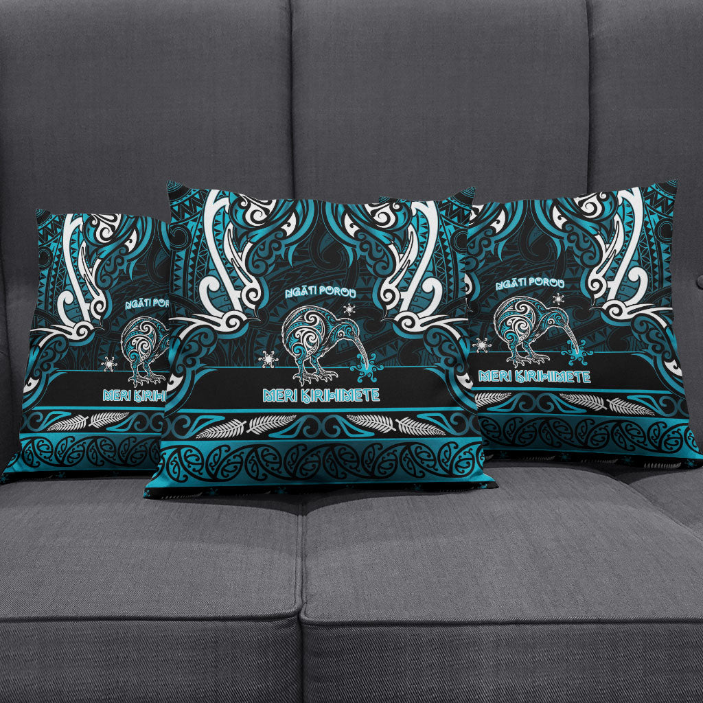 Ngati Porou Aotearoa Meri Kirihimete Pillow Cover Maori Kiwi Bird Silver Fern Koru Pattern