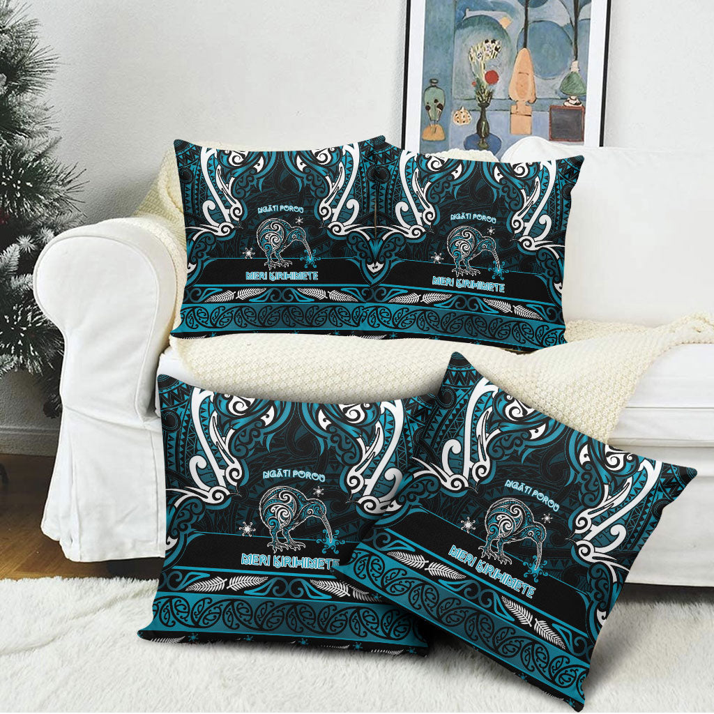 Ngati Porou Aotearoa Meri Kirihimete Pillow Cover Maori Kiwi Bird Silver Fern Koru Pattern
