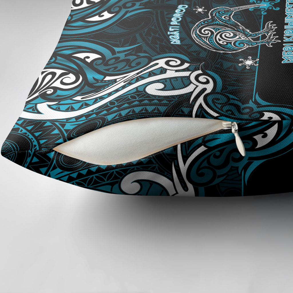 Ngati Porou Aotearoa Meri Kirihimete Pillow Cover Maori Kiwi Bird Silver Fern Koru Pattern