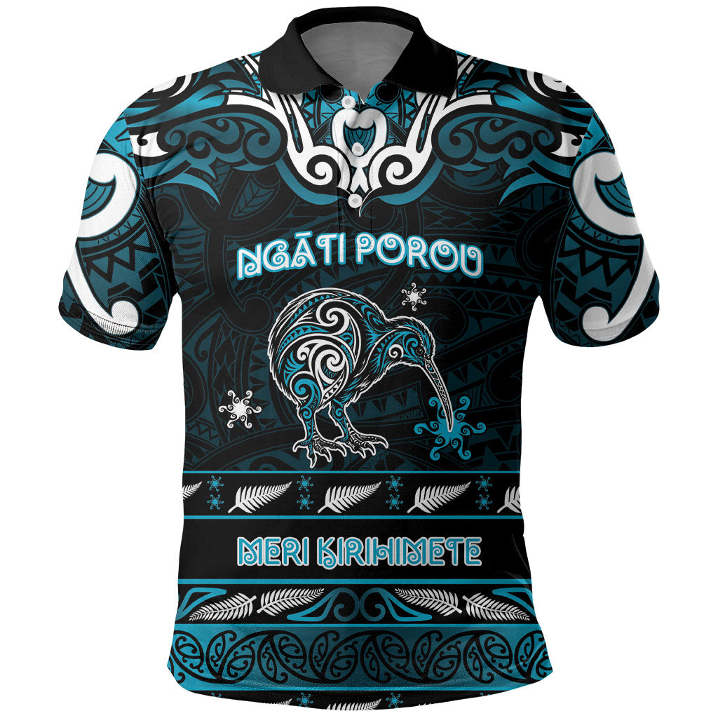 Personalised Ngati Porou Aotearoa Meri Kirihimete Polo Shirt Maori Kiwi Bird Silver Fern Koru Pattern