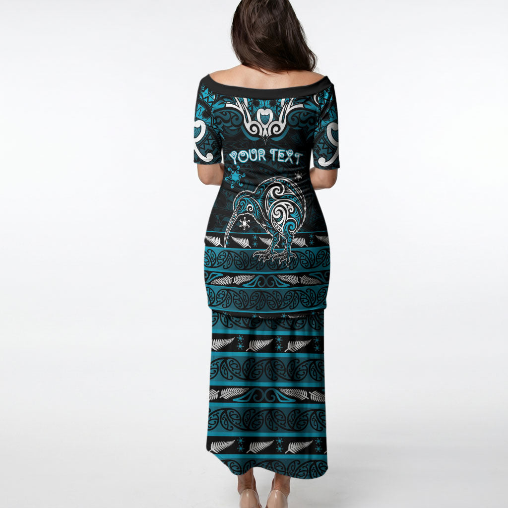 Personalised Ngati Porou Aotearoa Meri Kirihimete Puletasi Maori Kiwi Bird Silver Fern Koru Pattern
