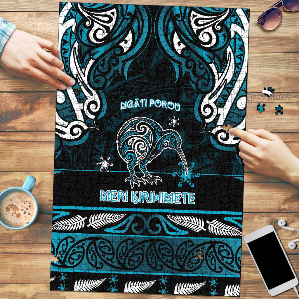 Ngati Porou Aotearoa Meri Kirihimete Puzzle Maori Kiwi Bird Silver Fern Koru Pattern