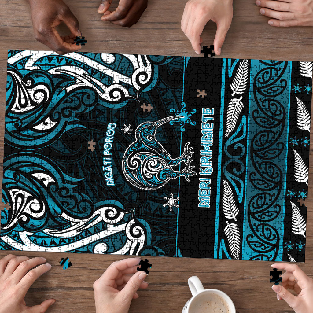 Ngati Porou Aotearoa Meri Kirihimete Puzzle Maori Kiwi Bird Silver Fern Koru Pattern