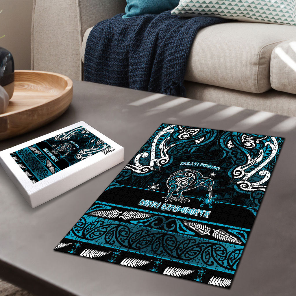 Ngati Porou Aotearoa Meri Kirihimete Puzzle Maori Kiwi Bird Silver Fern Koru Pattern
