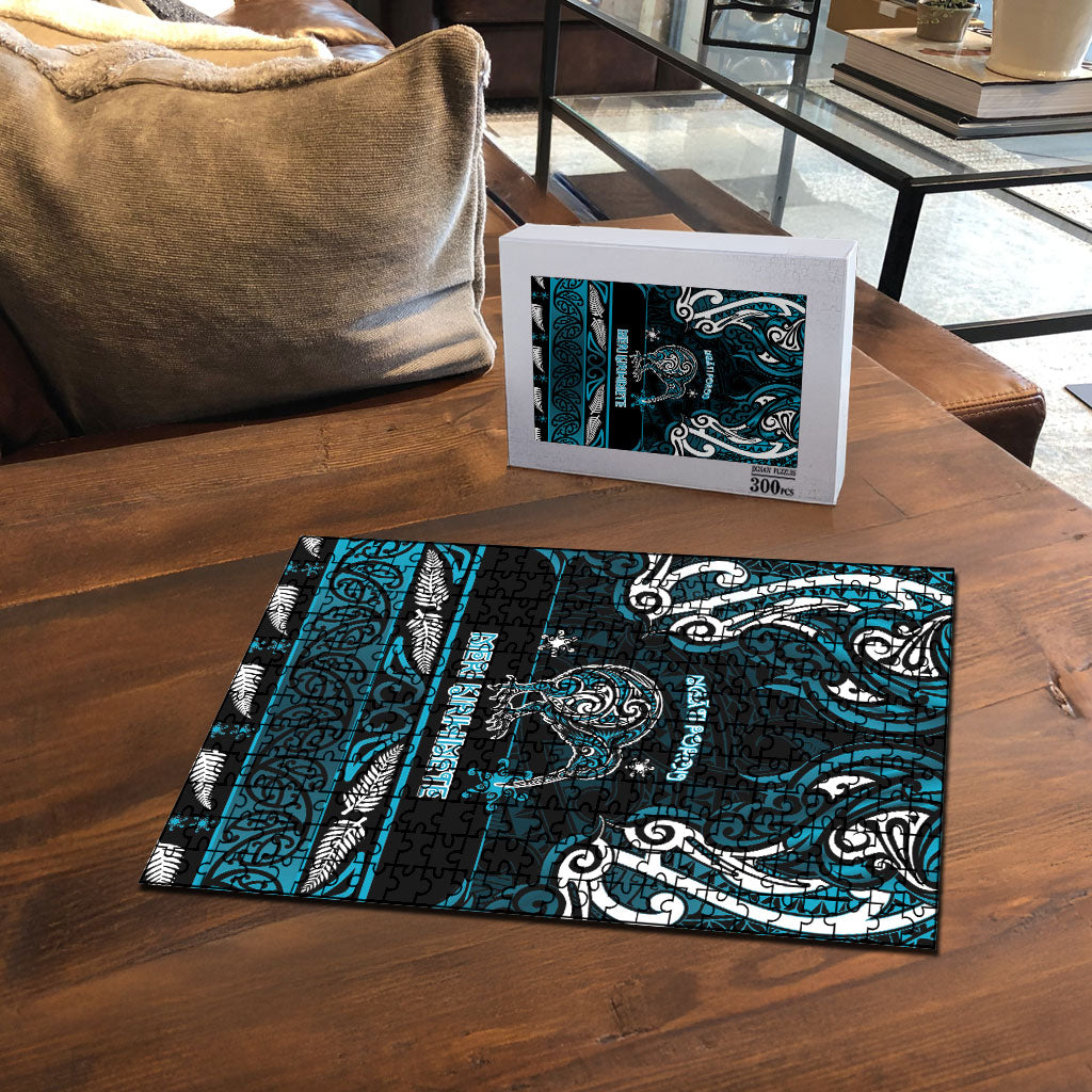 Ngati Porou Aotearoa Meri Kirihimete Puzzle Maori Kiwi Bird Silver Fern Koru Pattern